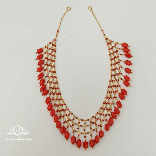 Silver Coral Beads Jali Necklace-RCH564