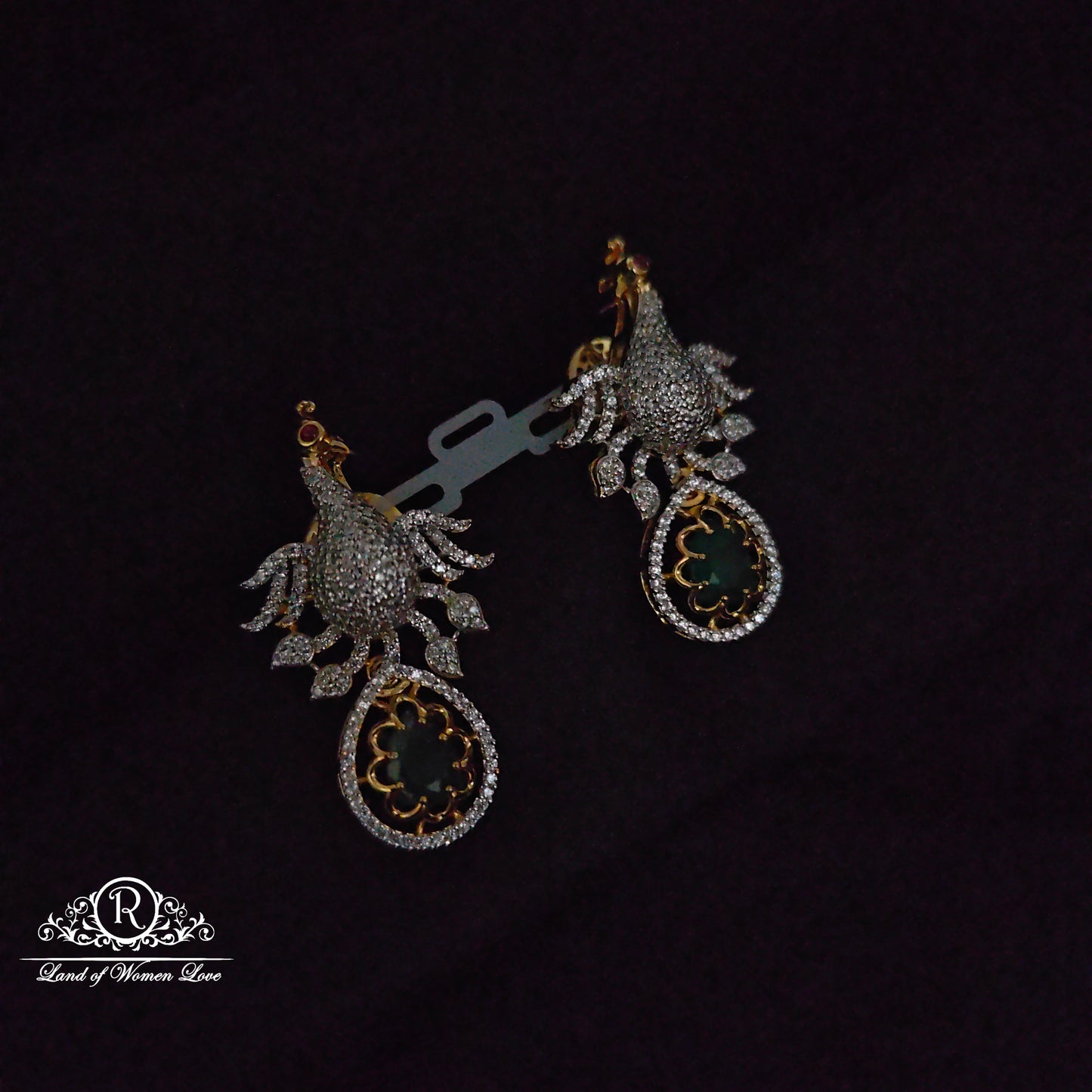 Silver peacock design CZ- stone earrings-RCDS431
