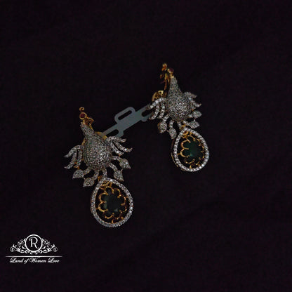 Silver peacock design CZ- stone earrings-RCDS431