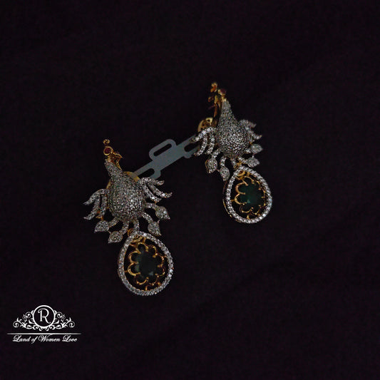 Silver peacock design CZ- stone earrings-RCDS431