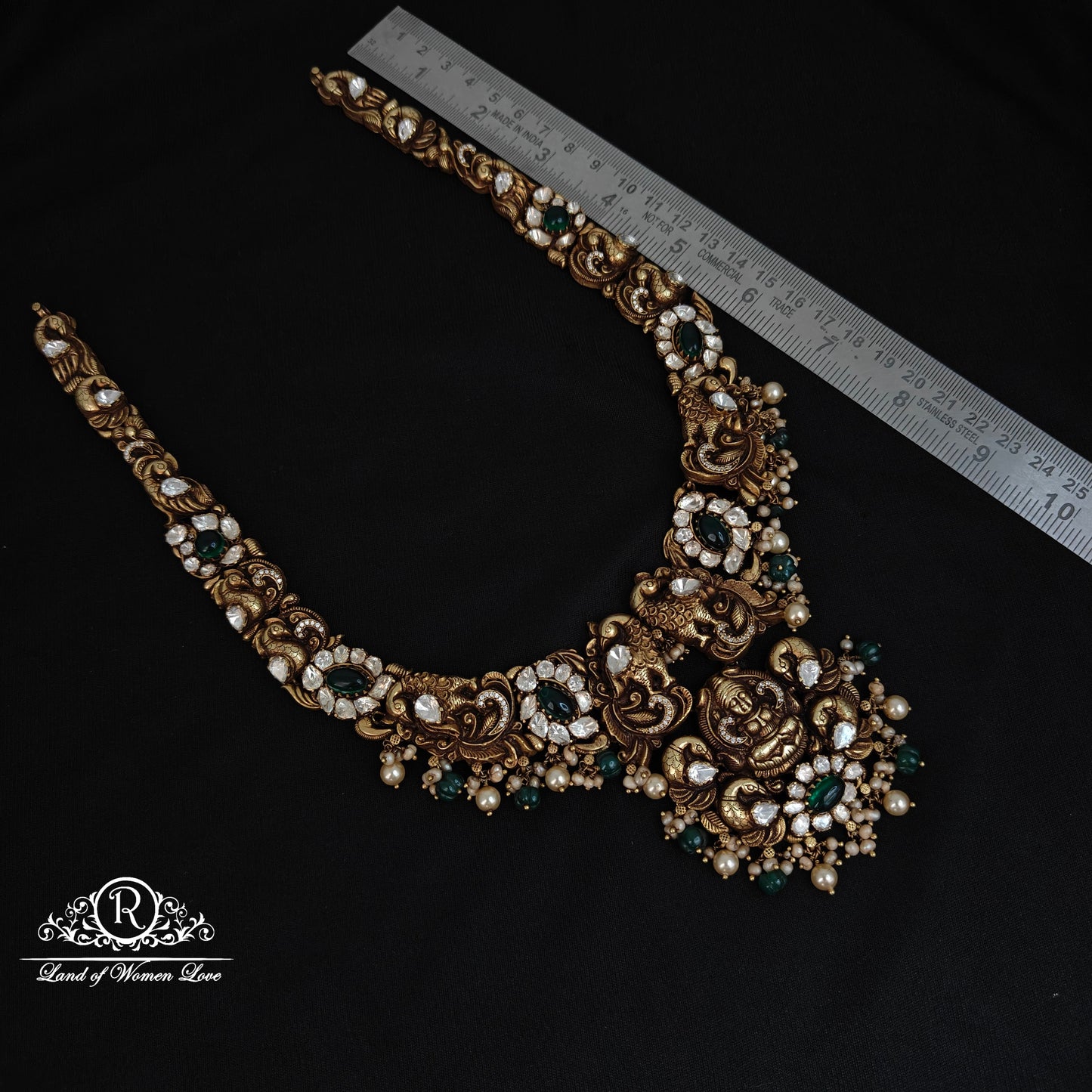 92.5 Silver Lakshmi Devi design Polki Haram-RCM1121