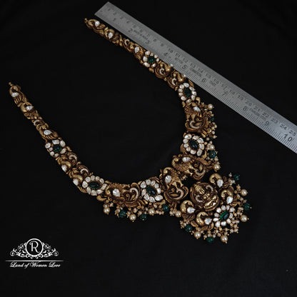 92.5 Silver Lakshmi Devi design Polki Haram-RCM1121