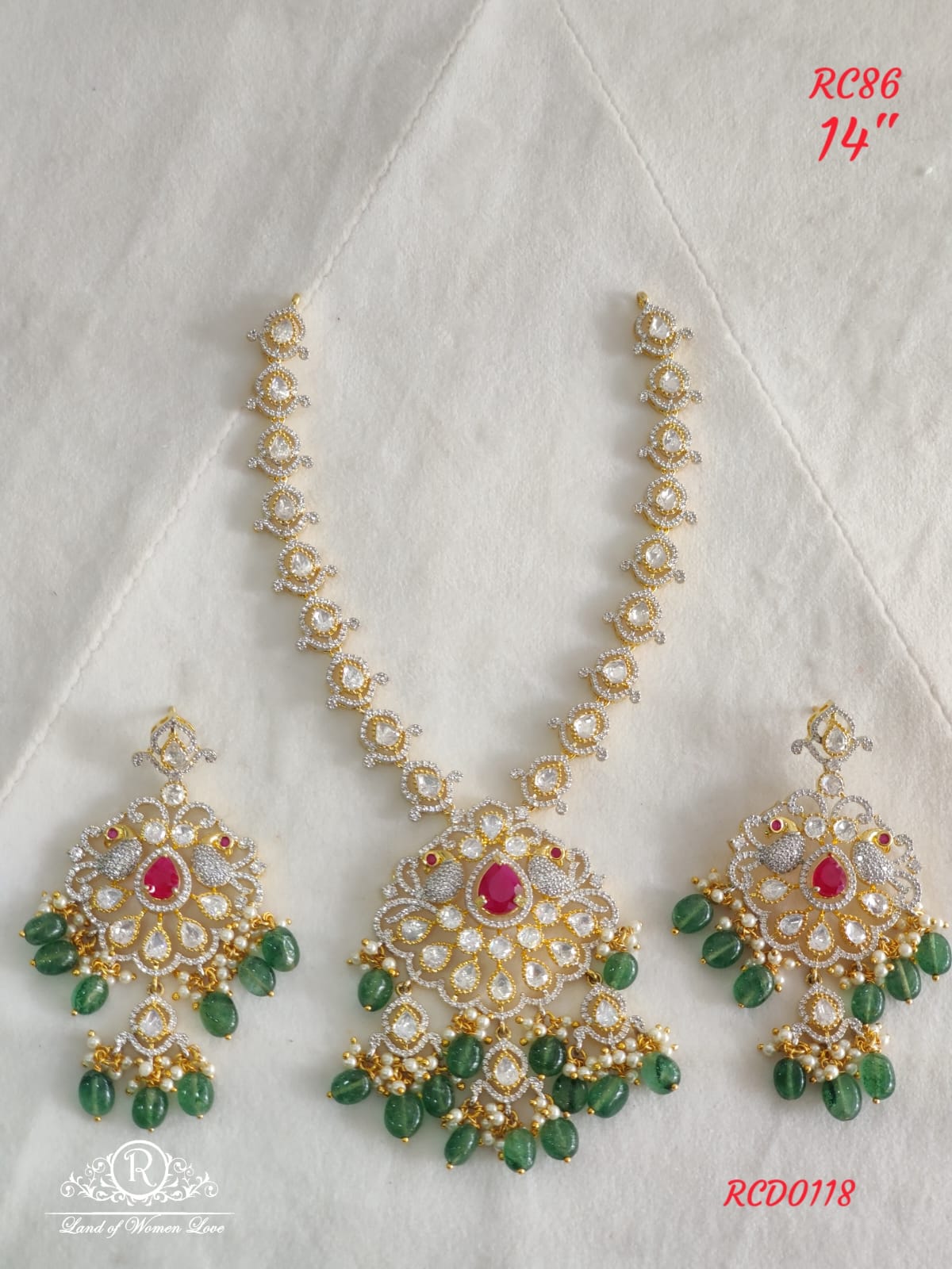 earrings silver victorian diamond look necklace with earrings- rcd0118 92.5 silver ramala jewelry / ramala collections