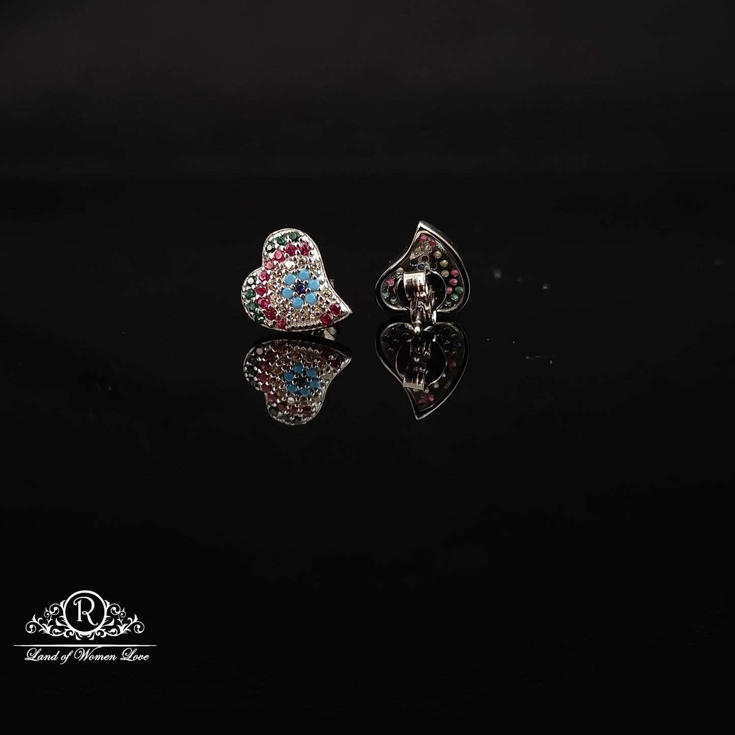 Silver heart shape  earrings -RCHS38-7