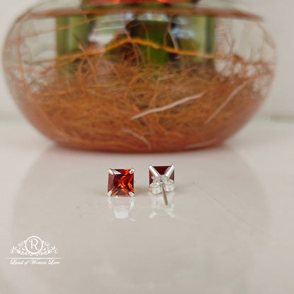 92.5 Silver Red square cut Stud earrings-RCHS37-5