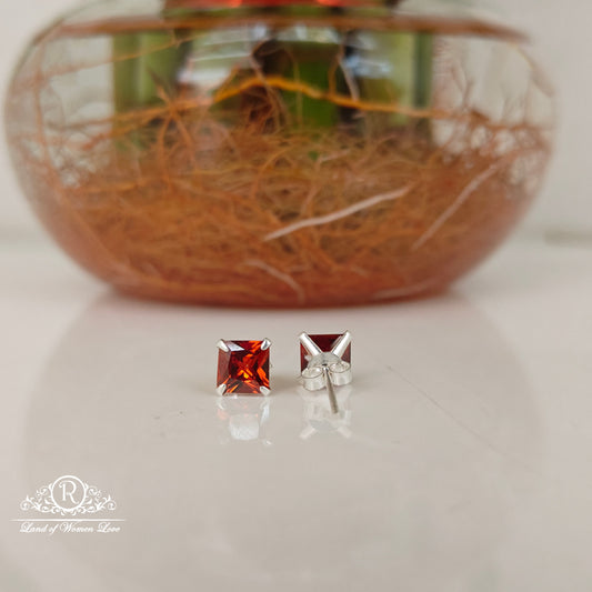 92.5 Silver Red square cut Stud earrings-RCHS37-5
