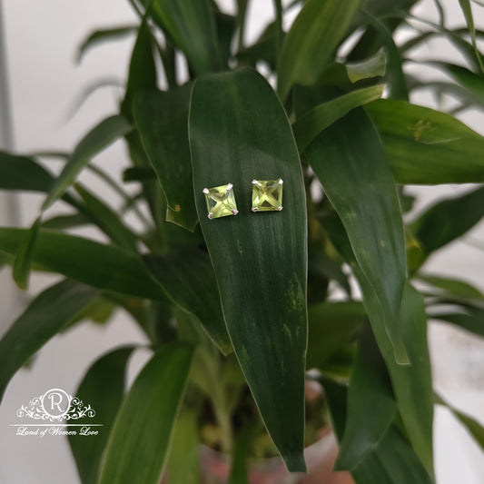 stud 92.5 silver yellowish green square cut stud earrings-rchs36 92.5 silver ramala jewelry / ramala collections