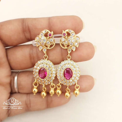 earrings silver white stones peacock design earrings-c213 92.5 silver ramala jewelry / ramala collections