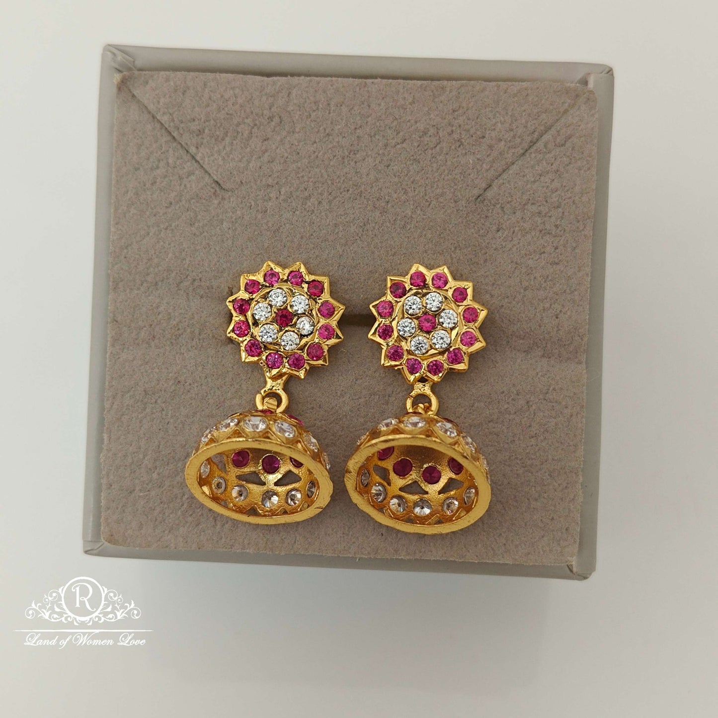 Silver white & Kempu Stones Design jhumkas-RCK191