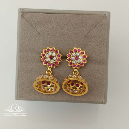 Silver white & Kempu Stones Design jhumkas-RCK191