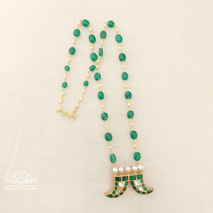 Silver Green Beads With Puligoru Locket Chain-H108