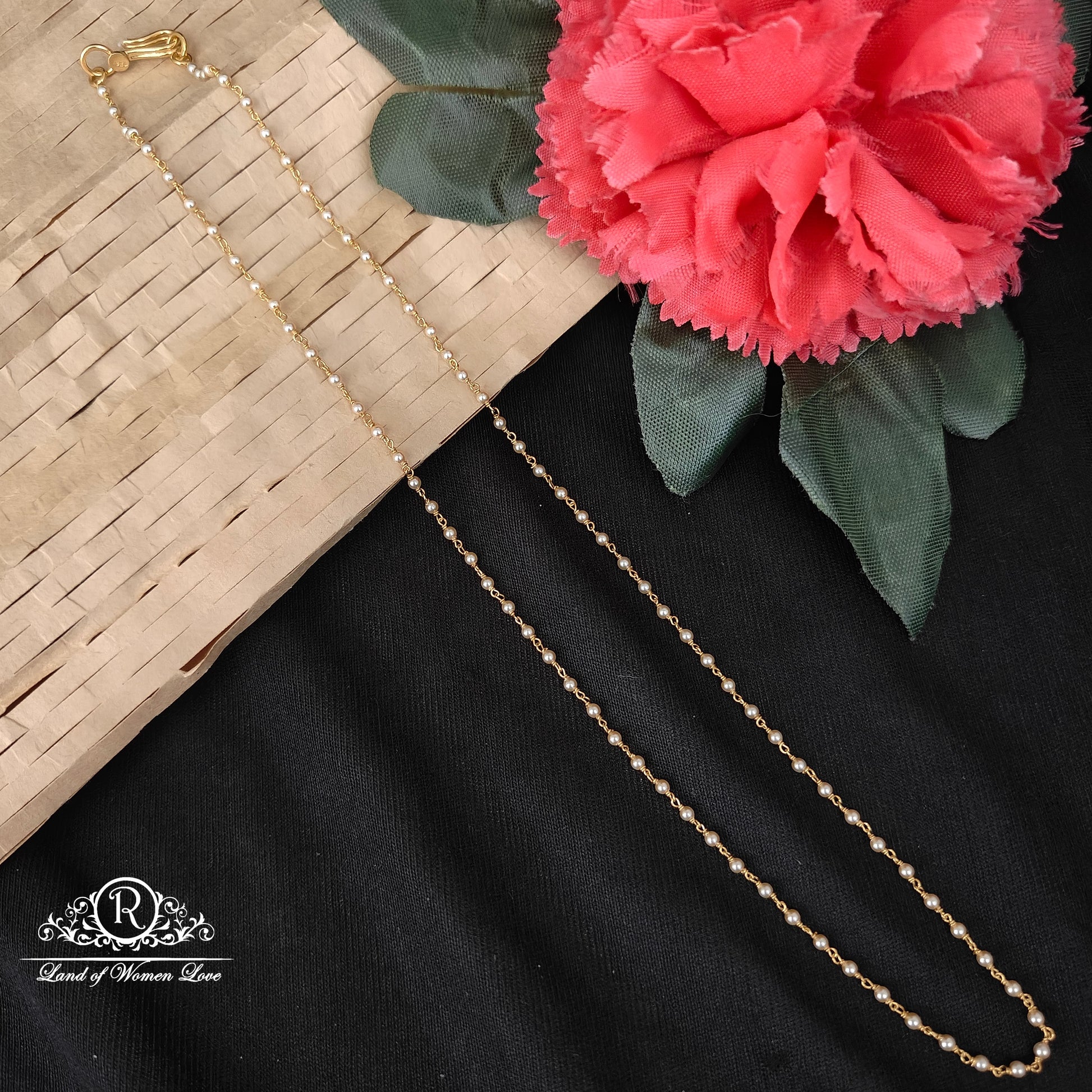 chain 92.5 silver simple and cute chain with pearls -rch953 92.5 silver ramala jewelry / ramala collections
