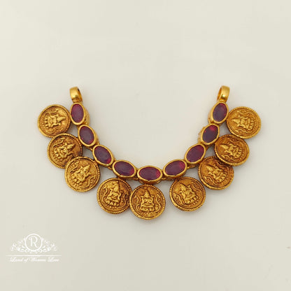 Silver Double Side Stones Design Lakshmi Devi Kasula Mala Locket-RC87-55P08