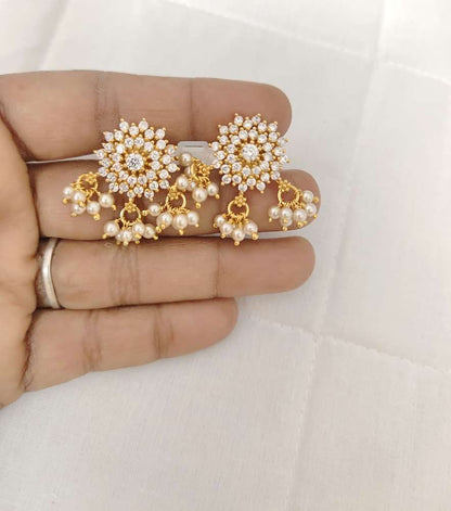 Silver White Stones With Pearls Design Earrings Matching Locket-JR179JR180