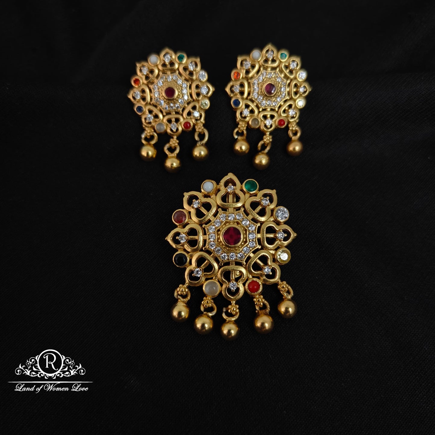 Silver Navaratna earrings-RCCP288
