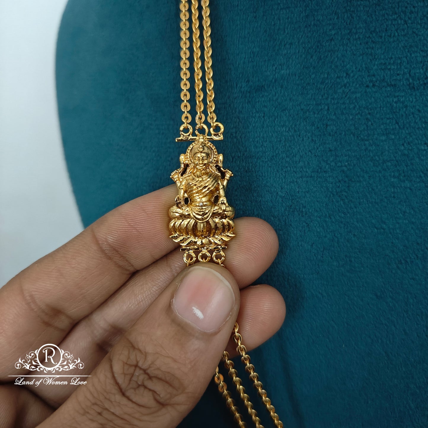 92.5 silver simple and Cute chandraharam with Lakshmi Devi locket - RCK282