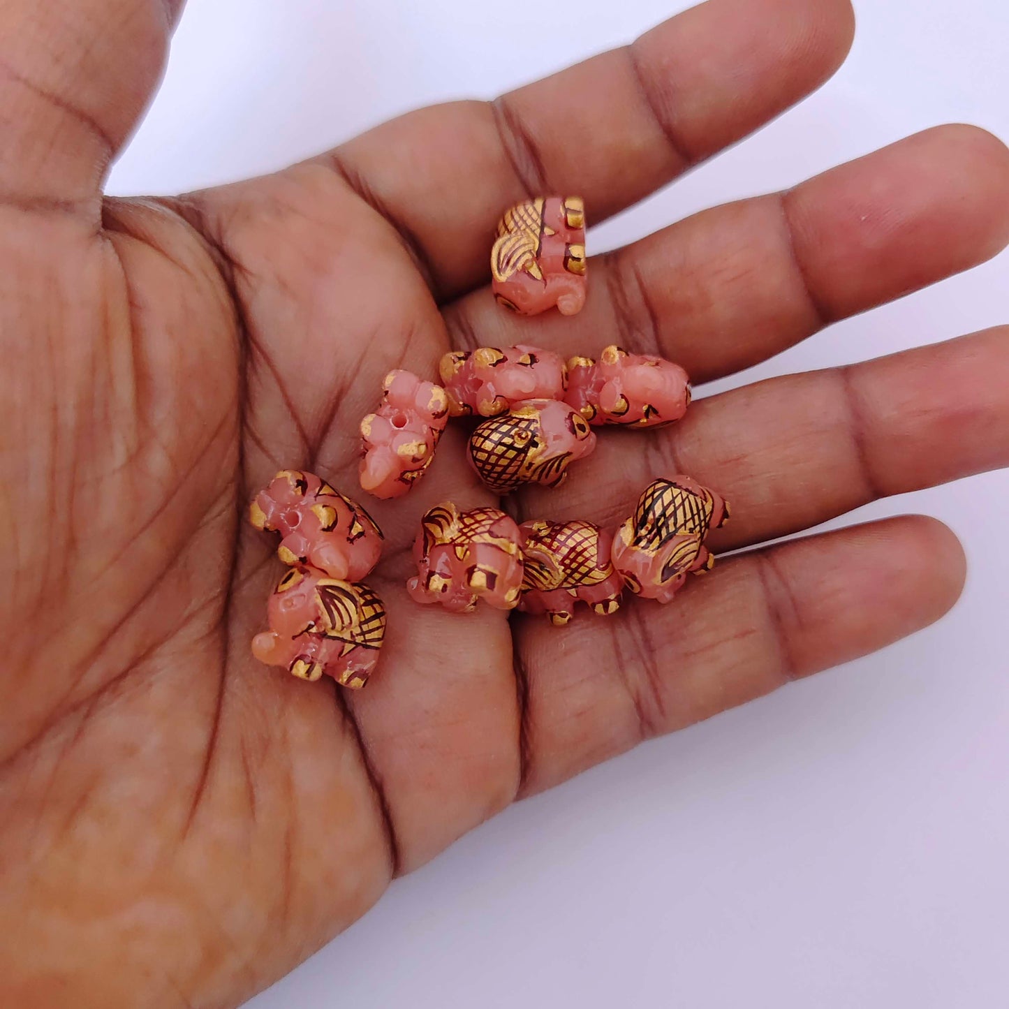 Coral elephant beads -RCMJ88-7