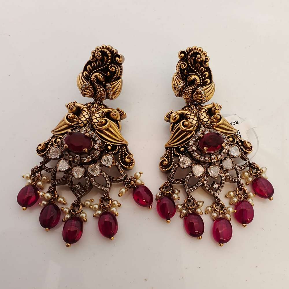 Silver Victorian Moissanite Peacock Design Earrings-RCM754