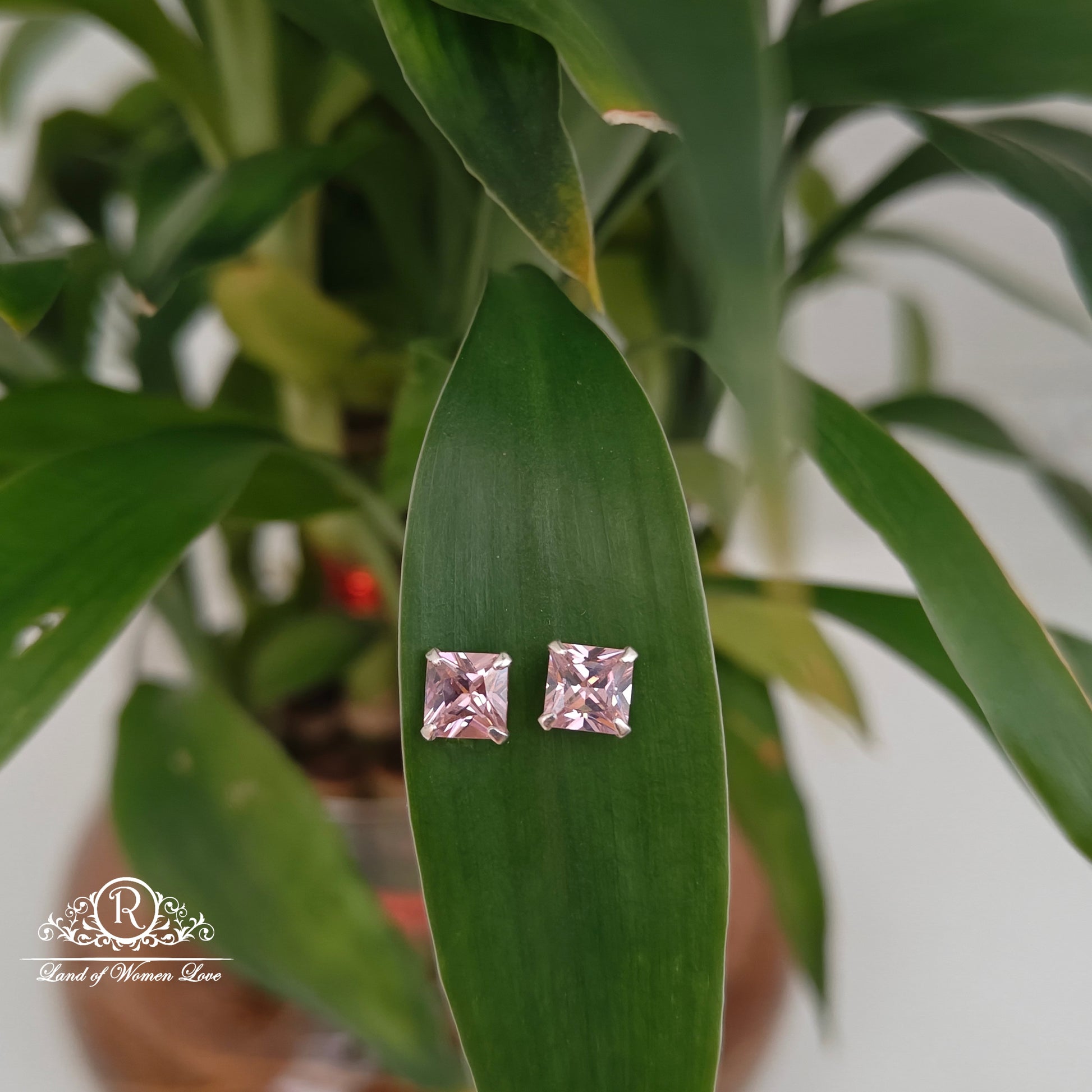 stud 92.5 silver pink coloured square cut stud earrings-rchs36-4 92.5 silver ramala jewelry / ramala collections