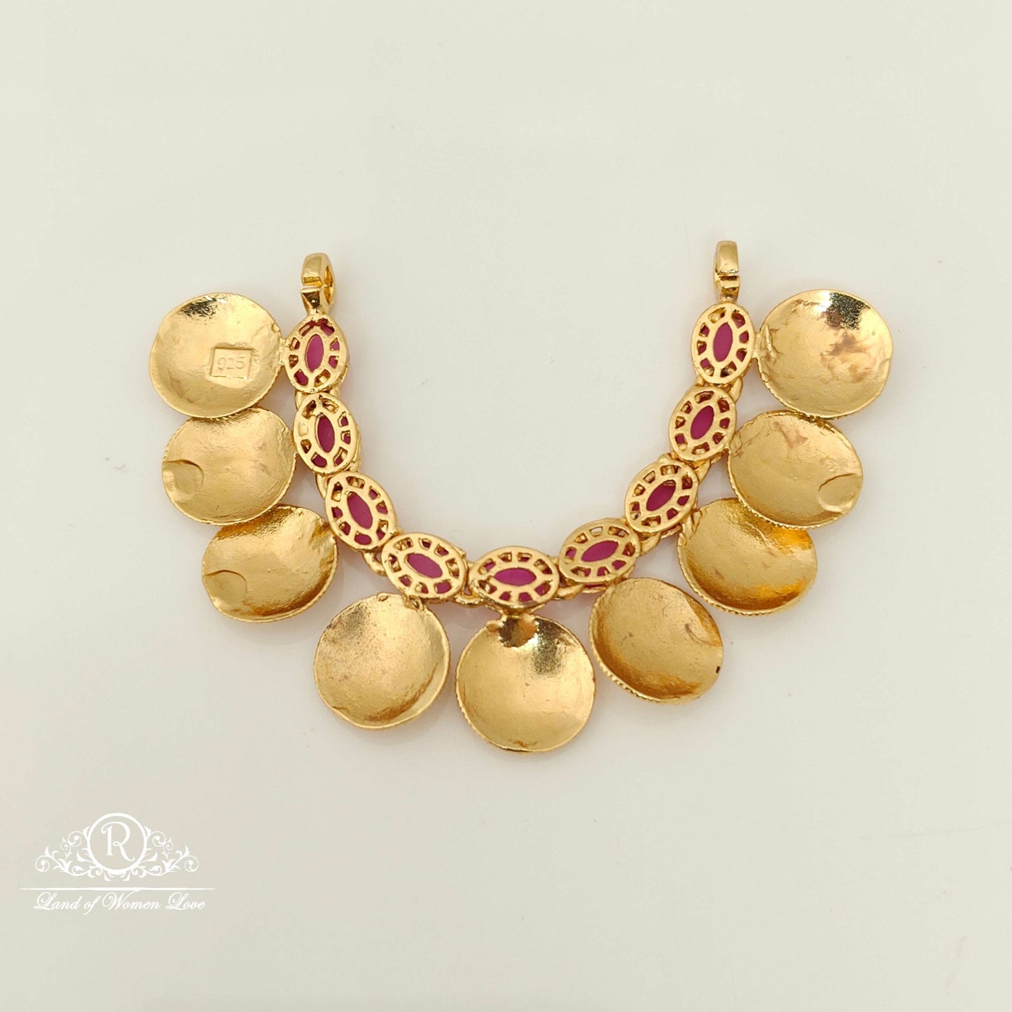 Silver Kempu Stones Design Lakshmi Devi Kasula Mala Locket-RC87-55P04