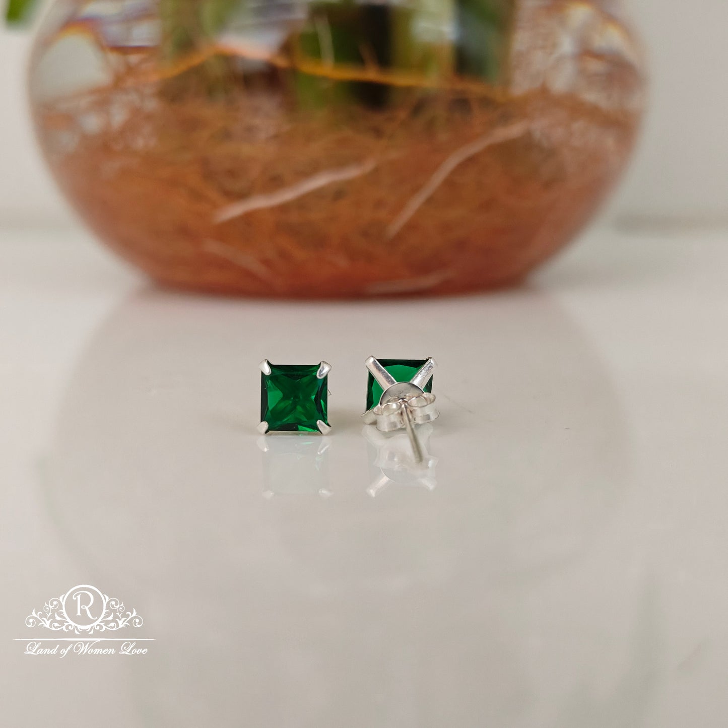 92.5 Silver square cut Stud earrings-RCHS36-3