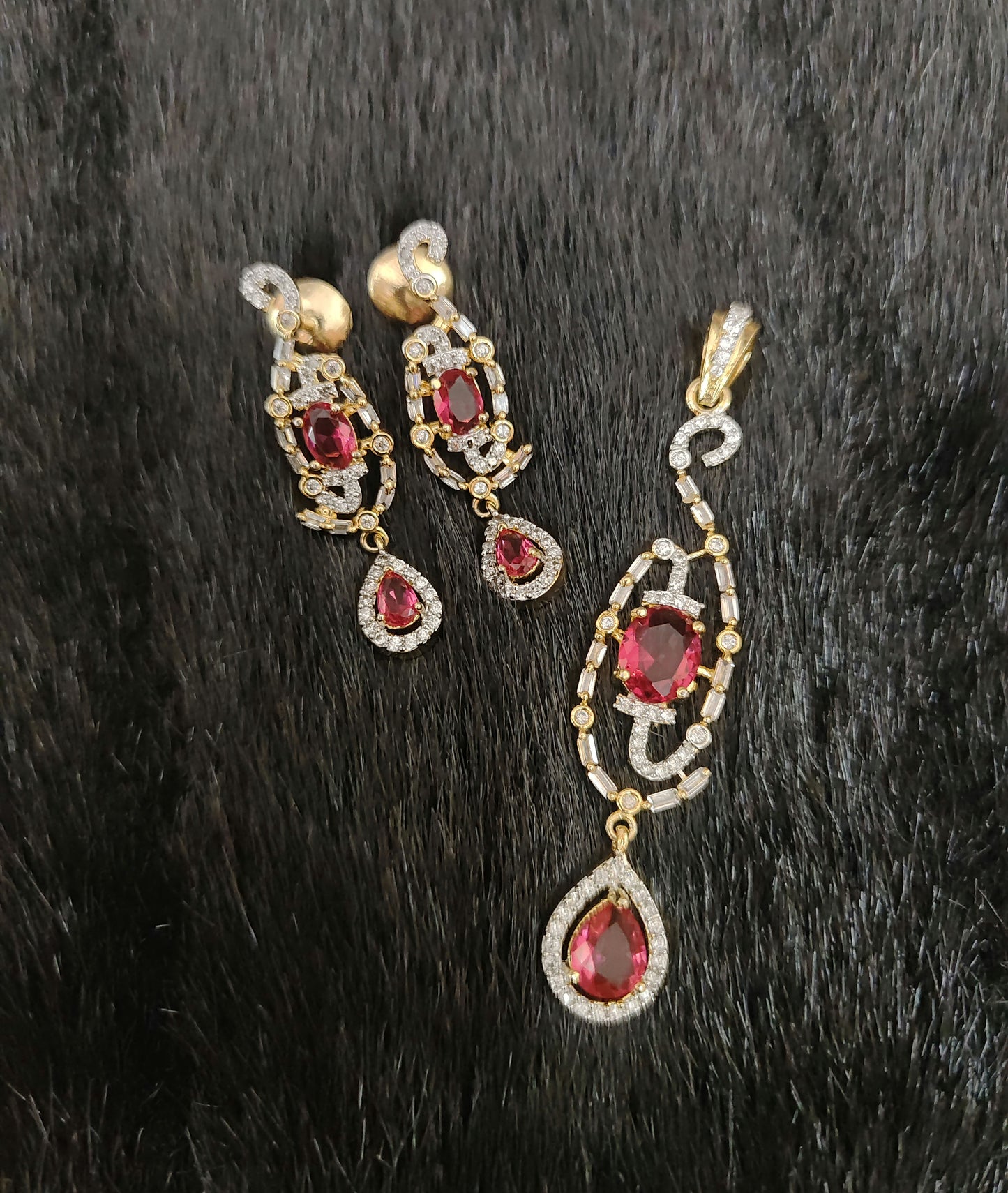 earrings silver cz- stones earrings with matching locket-jr206jr207 cz 92.5 silver ramala jewelry / ramala collections