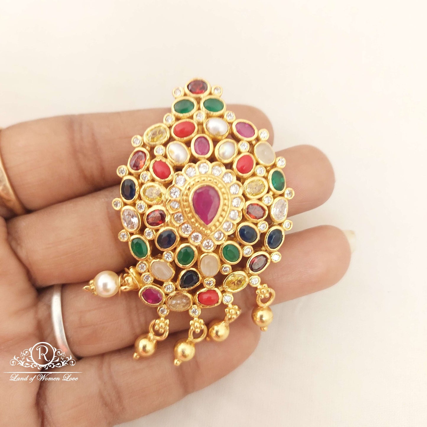 Silver Navaratna Stones Mango Locket-C199