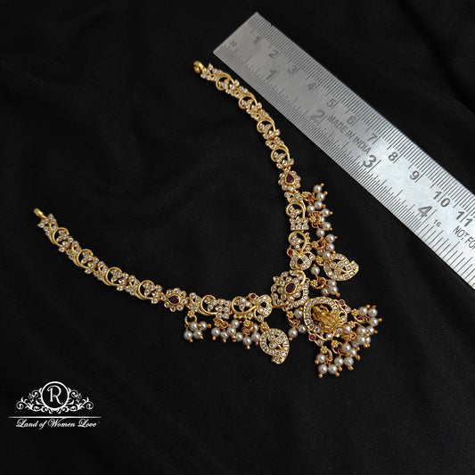 92.5 Silver Lakshmi Devi and Mango design pearls Necklace-RCM1134