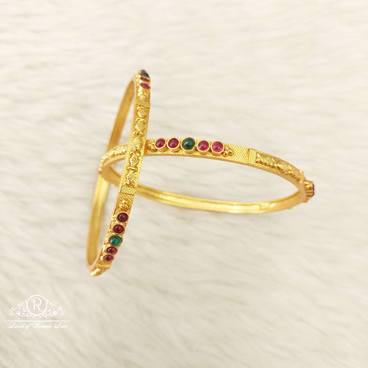 Silver Kempu With Green Stones Bangles-JR80