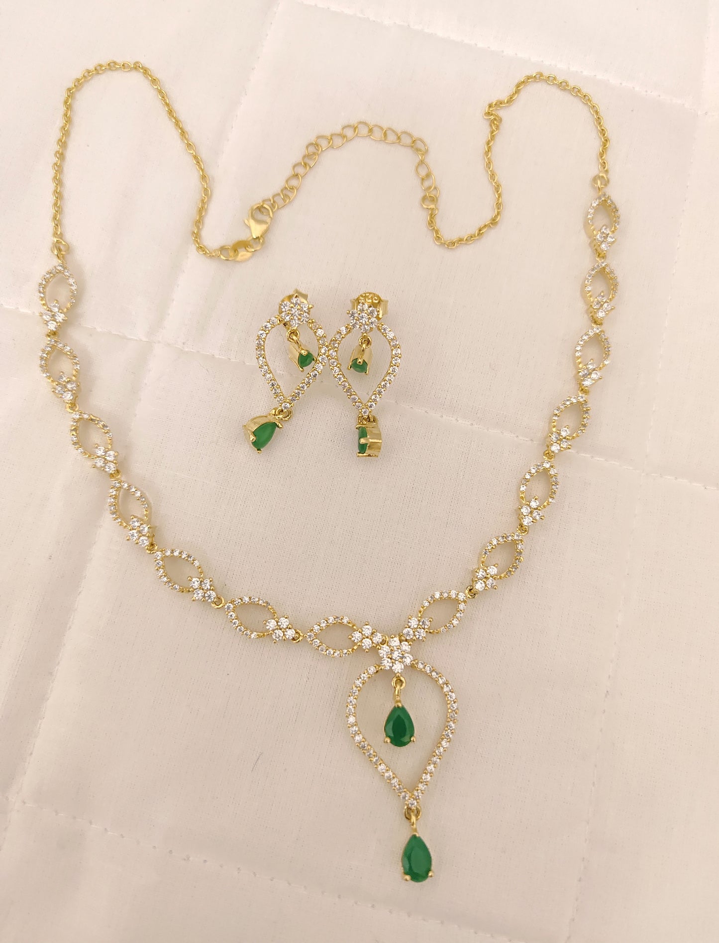 Silver CZ- Stones Necklace With Matching Earrings-RCES21RCES22