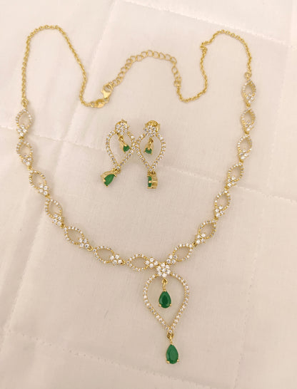 Silver CZ- Stones Necklace With Matching Earrings-RCES21RCES22