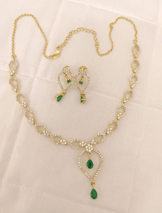 Silver CZ- Stones Necklace With Matching Earrings-RCES21RCES22