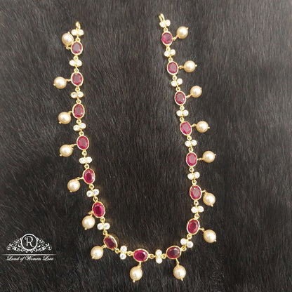 Silver Kempu Stones With Pearls Necklace-D023
