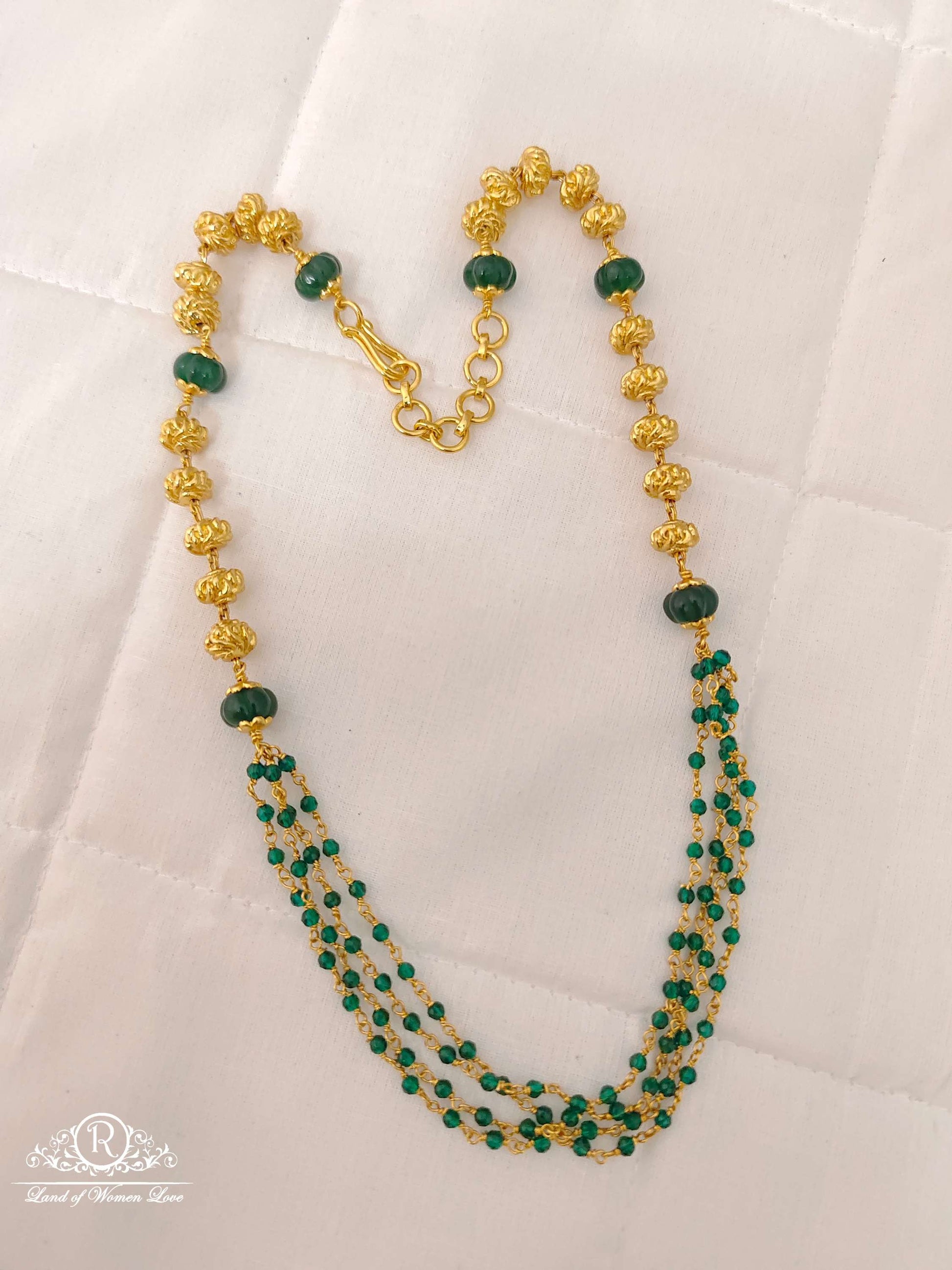 chain silver green beads with gold balls chain-jr168 92.5 silver ramala jewelry / ramala collections