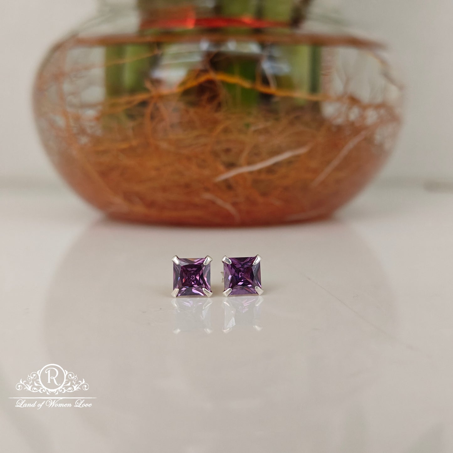 stud 92.5 silver purple coloured square cut stud earrings-rchs37-6 92.5 silver ramala jewelry / ramala collections
