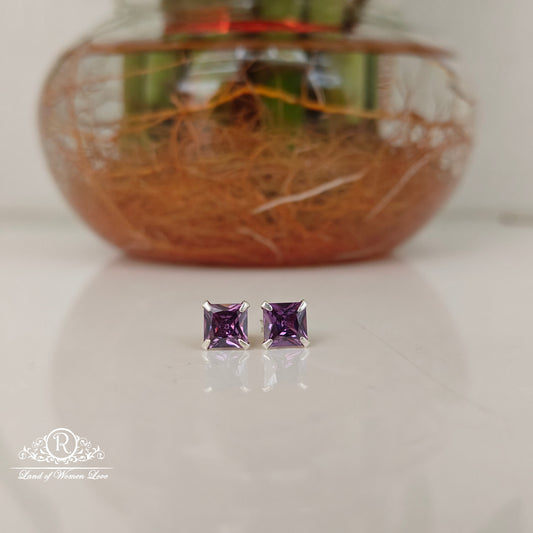 stud 92.5 silver purple coloured square cut stud earrings-rchs37-6 92.5 silver ramala jewelry / ramala collections