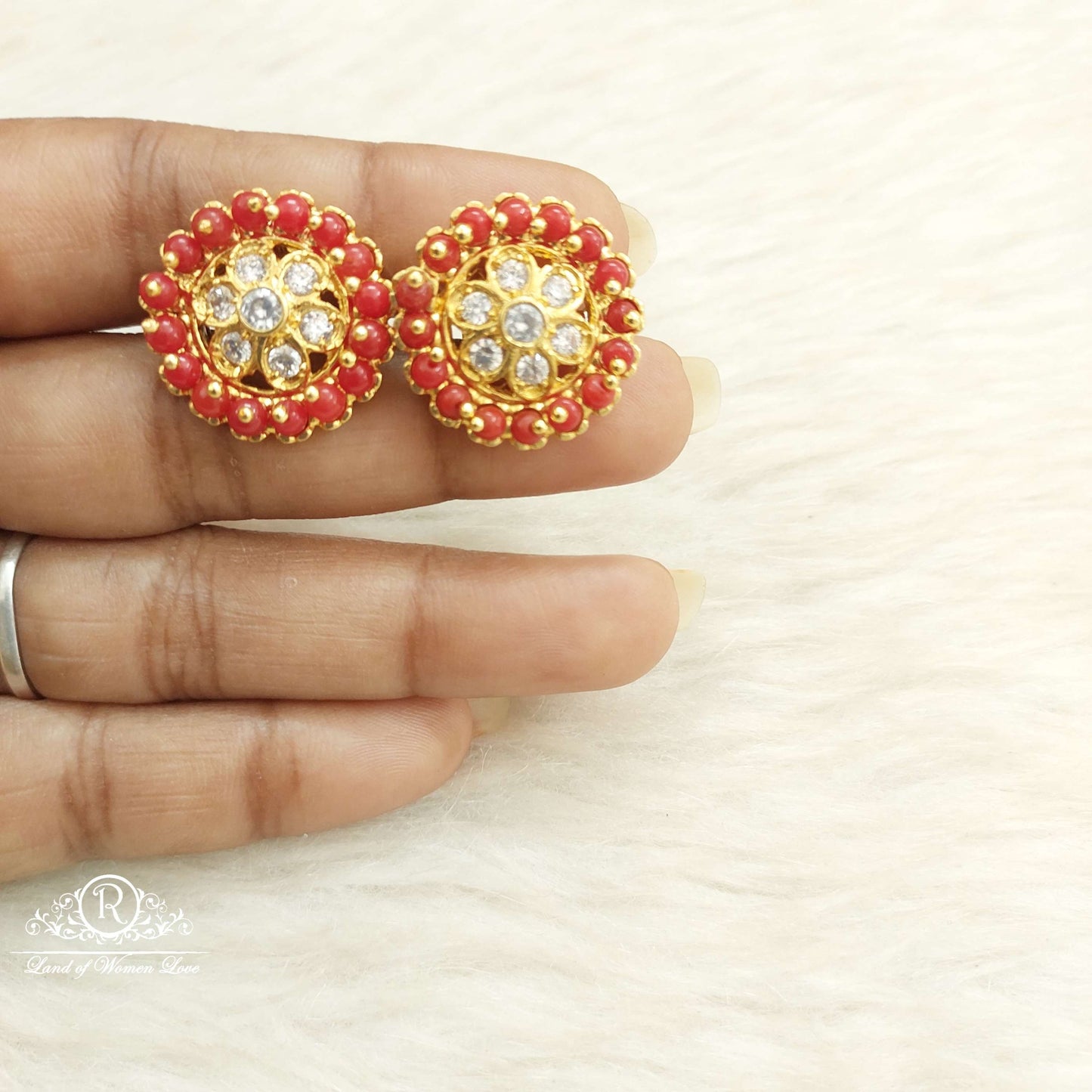 Silver Coral Earrings-D019