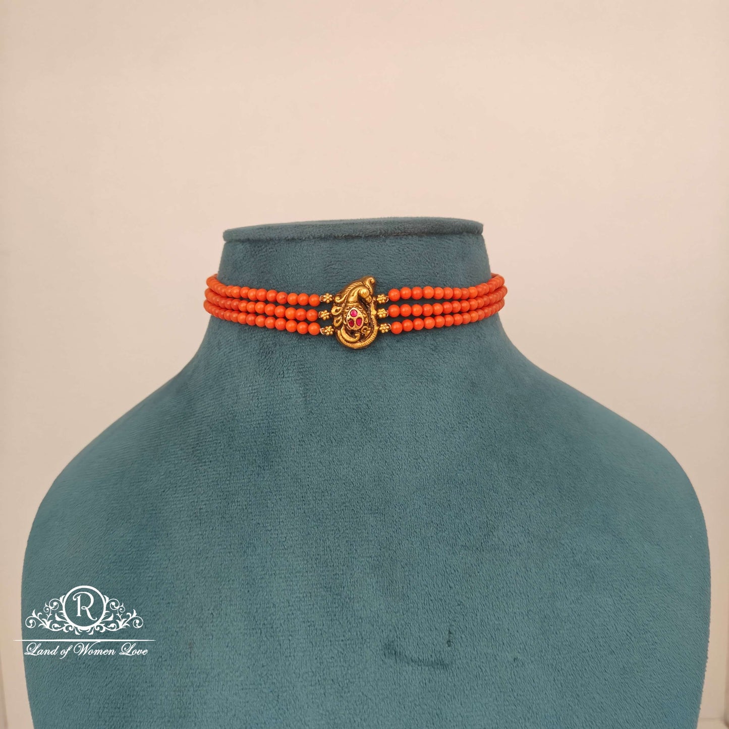 peacock design silver nakshi locket corals chocker-rcm924 92.5 silver ramala jewelry / ramala collections