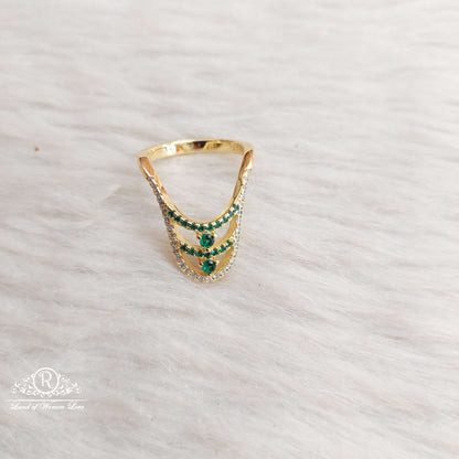 Silver Green Stones Finger Ring-SA127