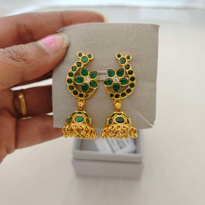Silver green stone jhumkas -RCC054