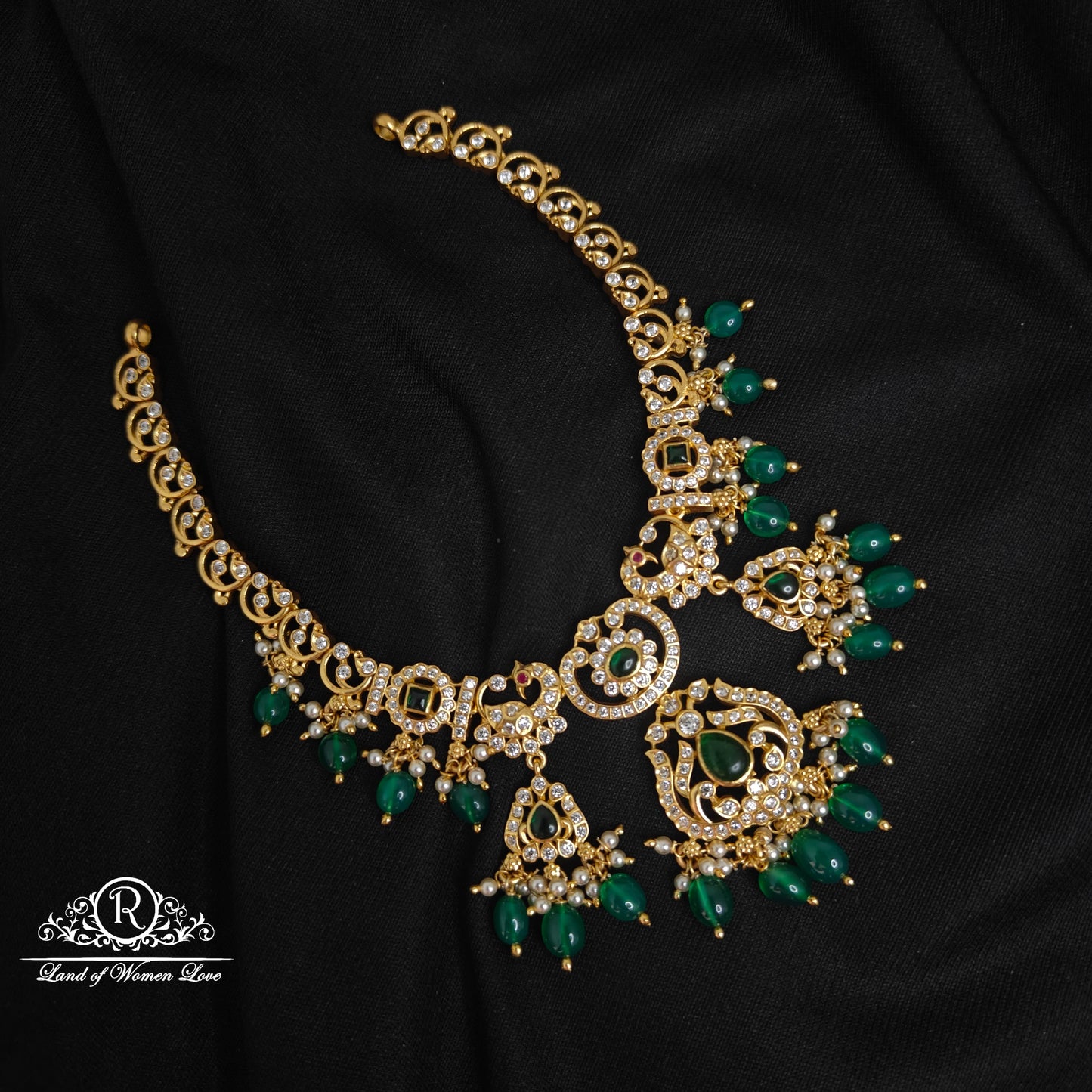 necklace 92.5 silver beautiful green and white cz- stones necklace-rc89-60m13 cz 92.5 silver ramala jewelry / ramala collections