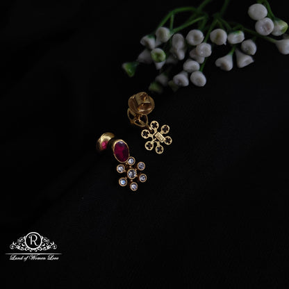 Silver ruby with white stone earrings-RCL25