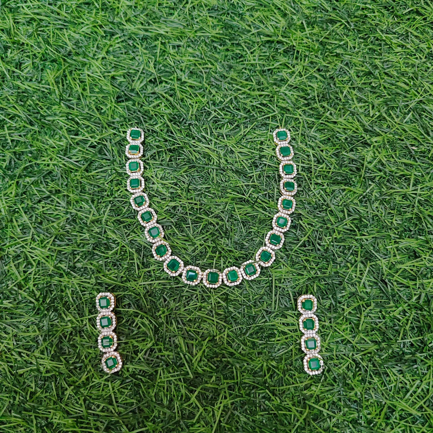 Silver CZ-gold polish set wise necklace -RCP043,RCP058