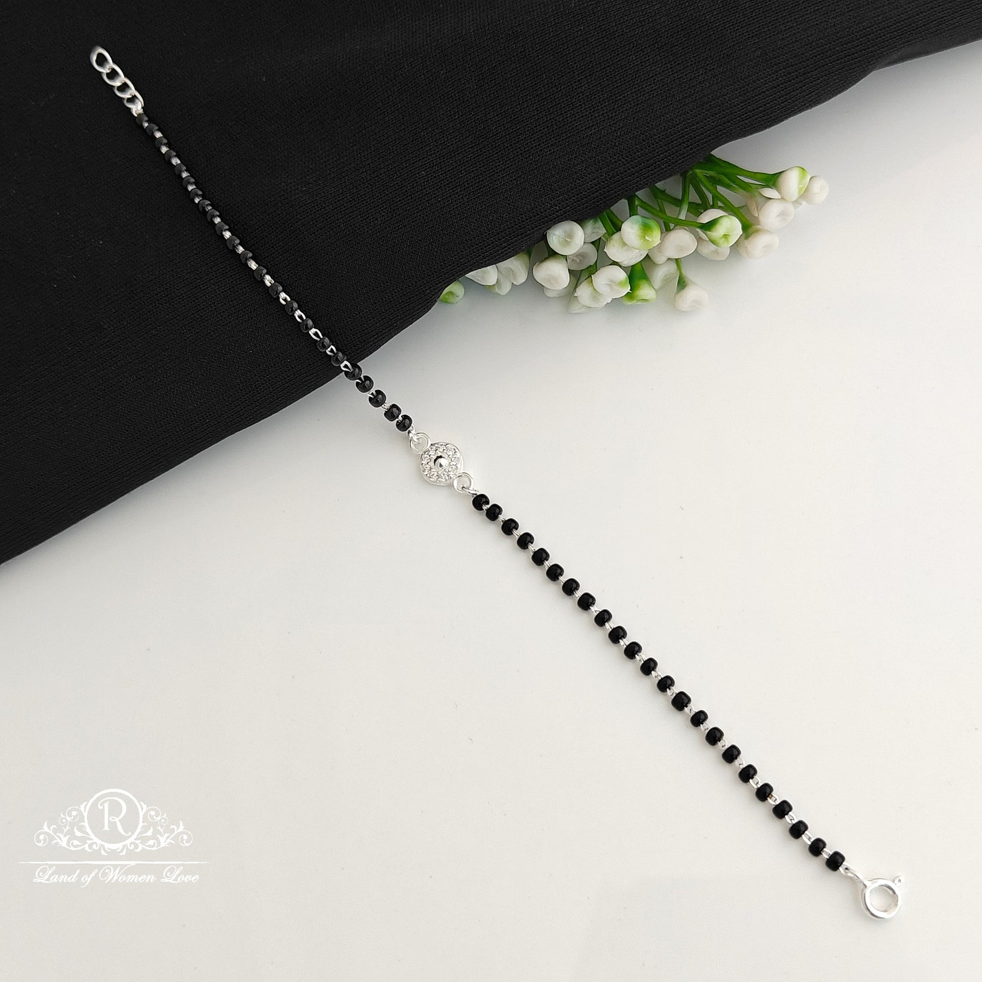 bracelet silver black beads bracelet -rcra122-7 92.5 silver ramala jewelry / ramala collections