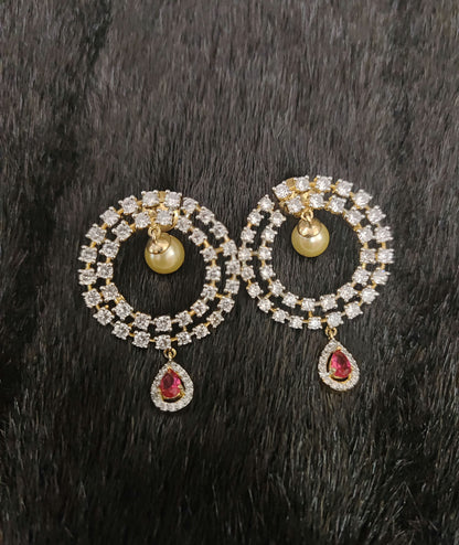 Silver CZ- White Stones Chandabali Earrings-JR201
