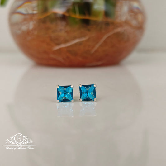 stud 92.5 silver swiss blue square cut stud earrings-rchs36-5 92.5 silver ramala jewelry / ramala collections