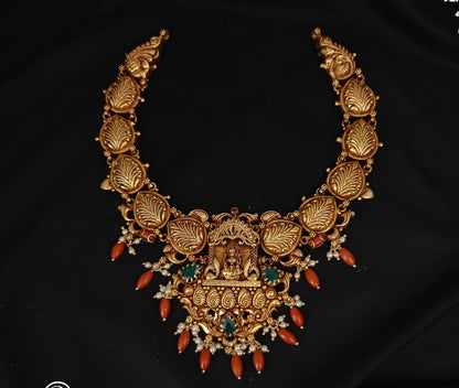 necklace 92.5 silver simple and cute necklace with coral hangings-rc06m1265 coral 92.5 silver ramala jewelry / ramala collections