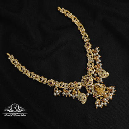 necklace 92.5 silver lakshmi devi and mango design pearls necklace-rcm1134 92.5 silver ramala jewelry / ramala collections