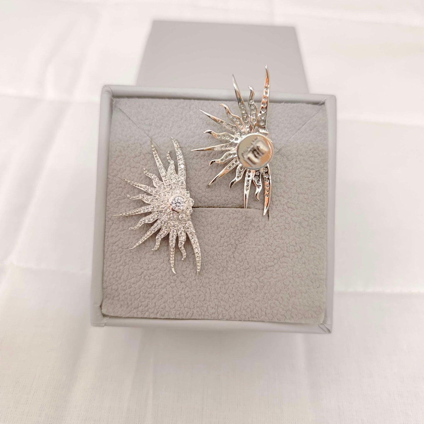 Silver CZ- White Stones Earrings-RCES59