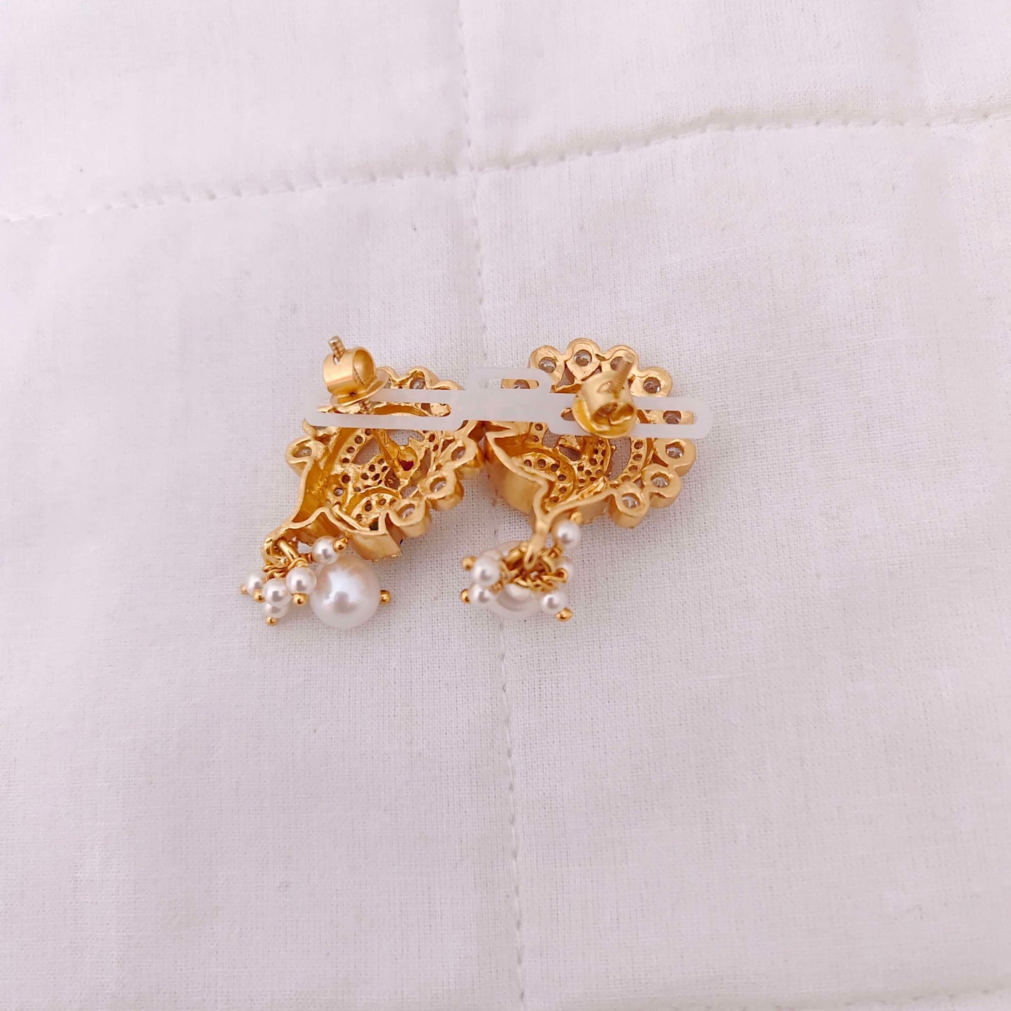 Silver CZ-gold polish earrings -RCM524